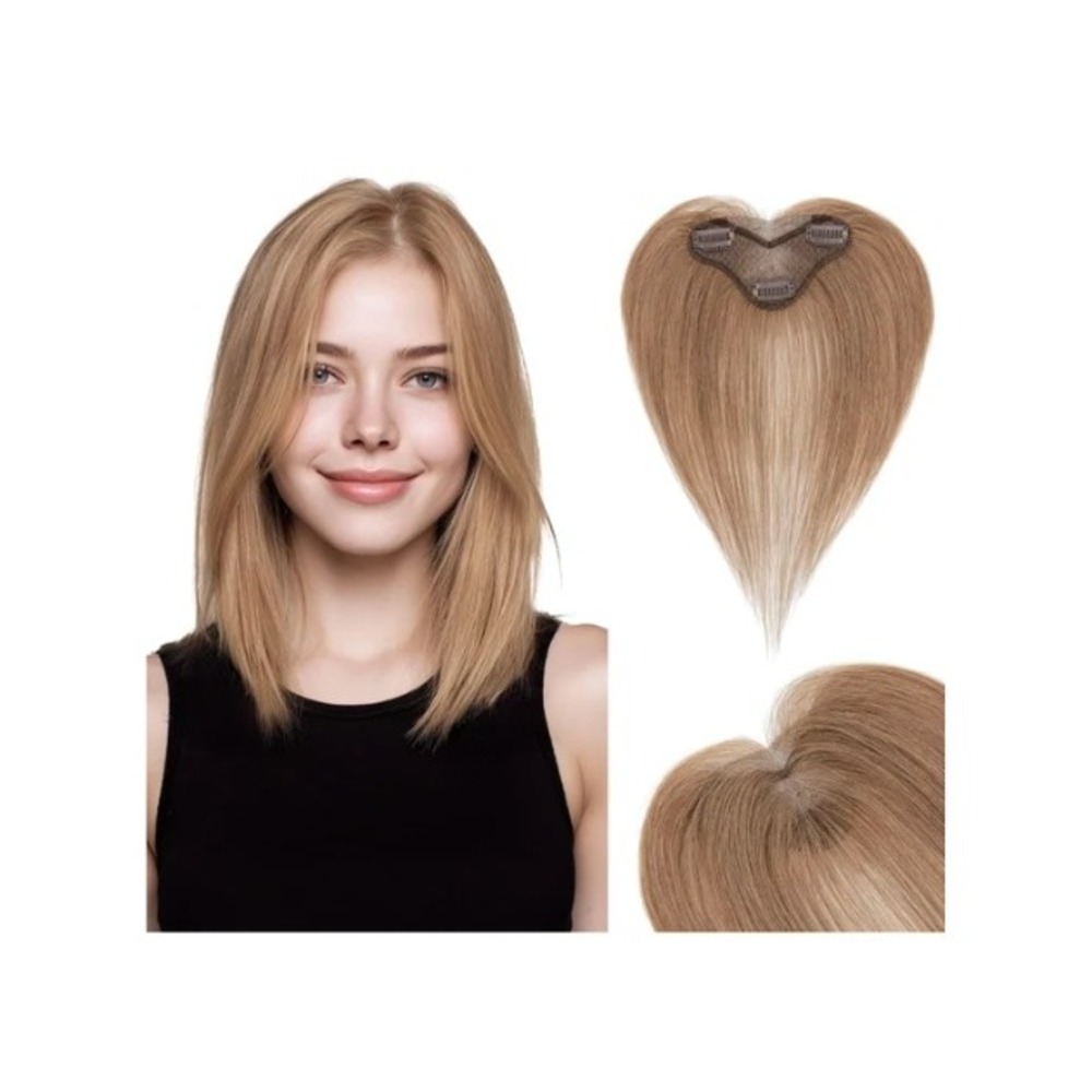 Hairro Human Hair Topper Light Brown 11 Inch Clip In Wiglet Hairpiece #06